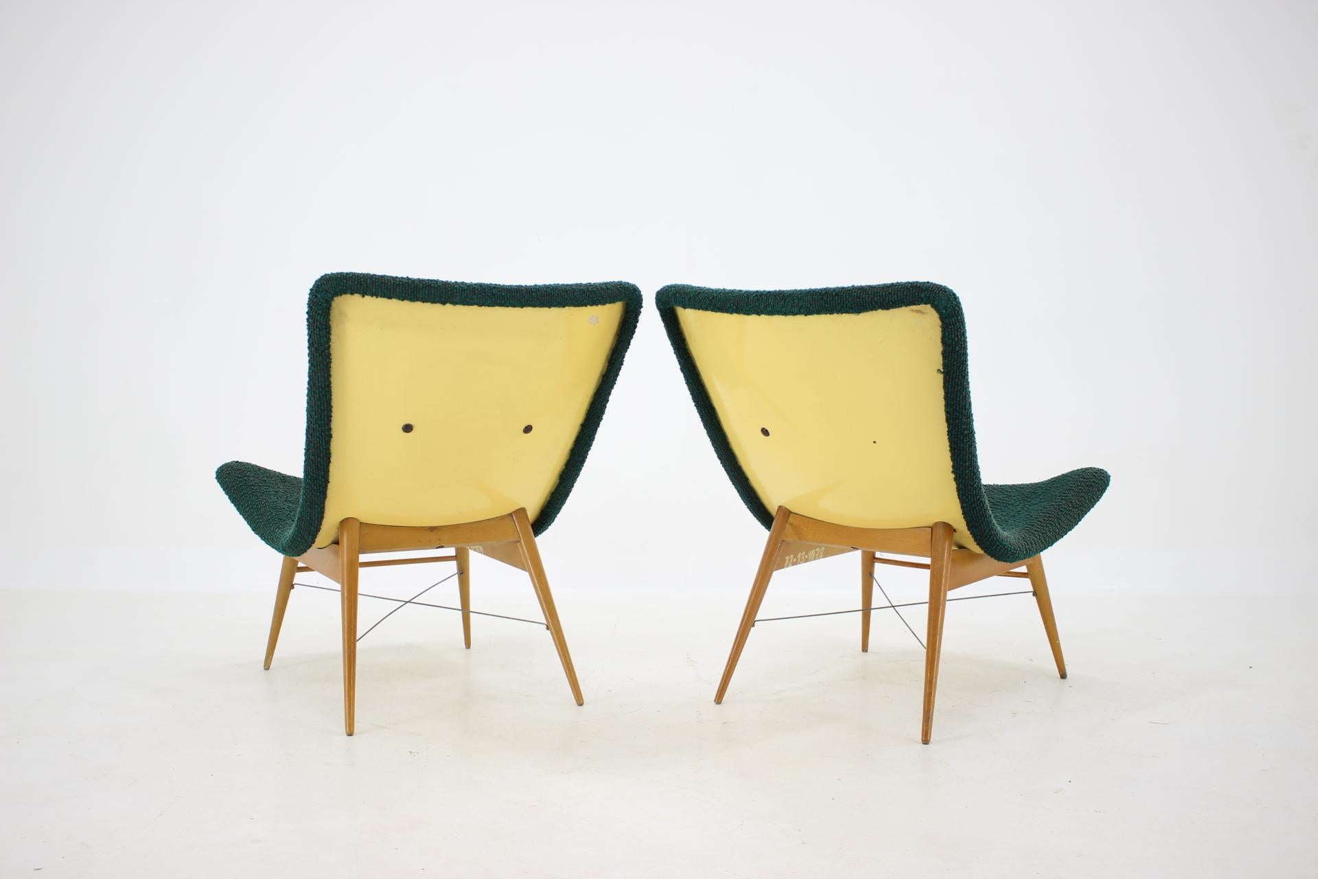 Fabric 1960s Pair of Miroslav Navratil Shell Lounge Chairs, Czechoslovakia