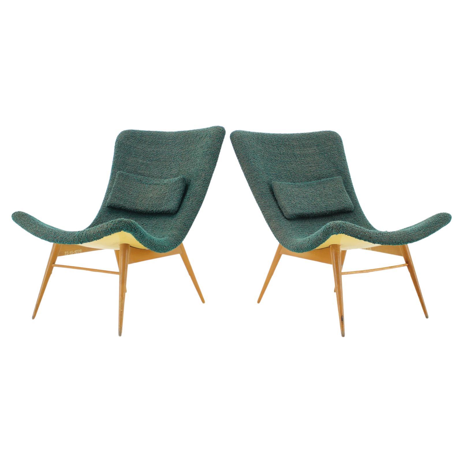 1960s Pair of Miroslav Navratil Shell Lounge Chairs, Czechoslovakia