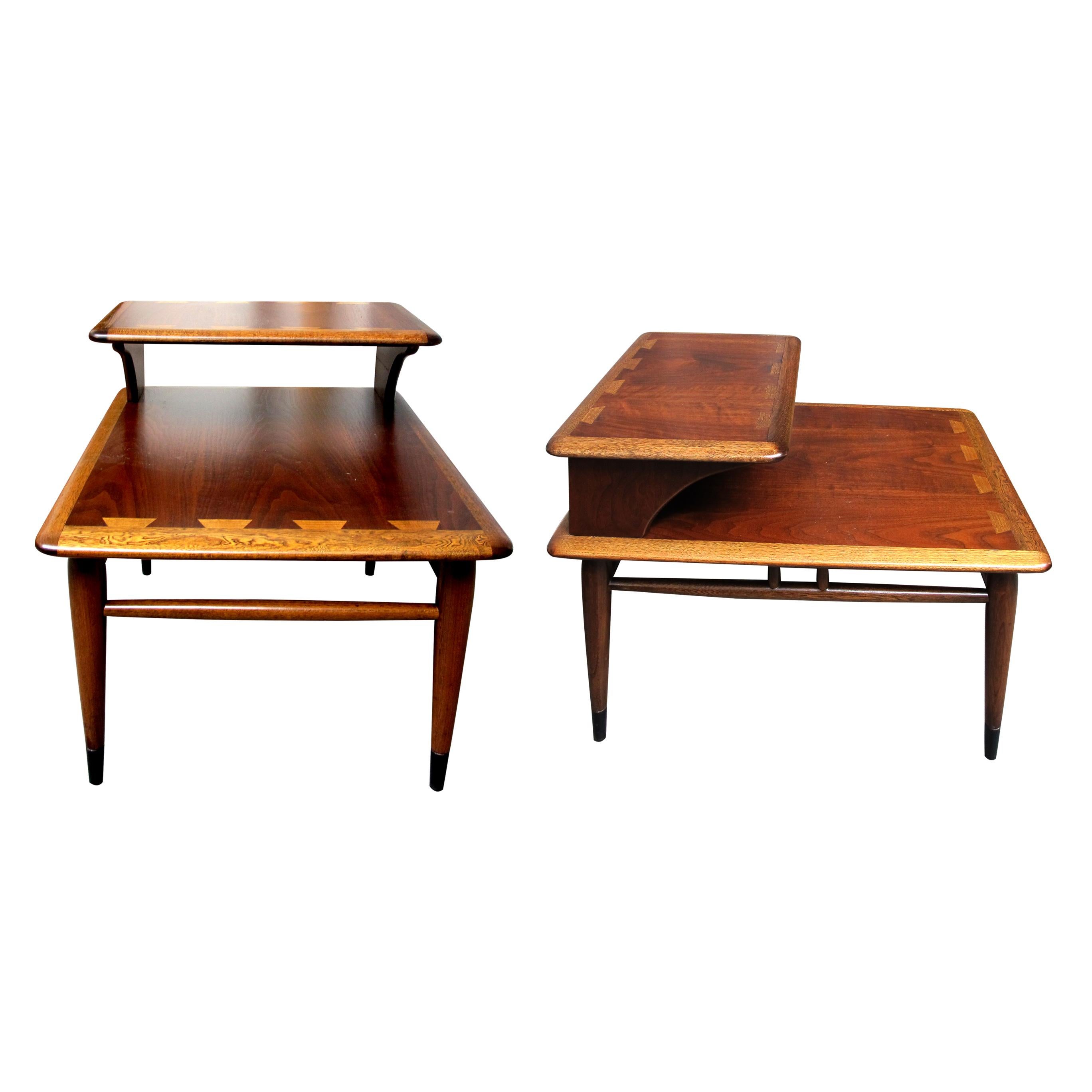 Mid-Century Modern 1960s Pair of Modernist Two Tiers Walnut Side Tables, American by LANE