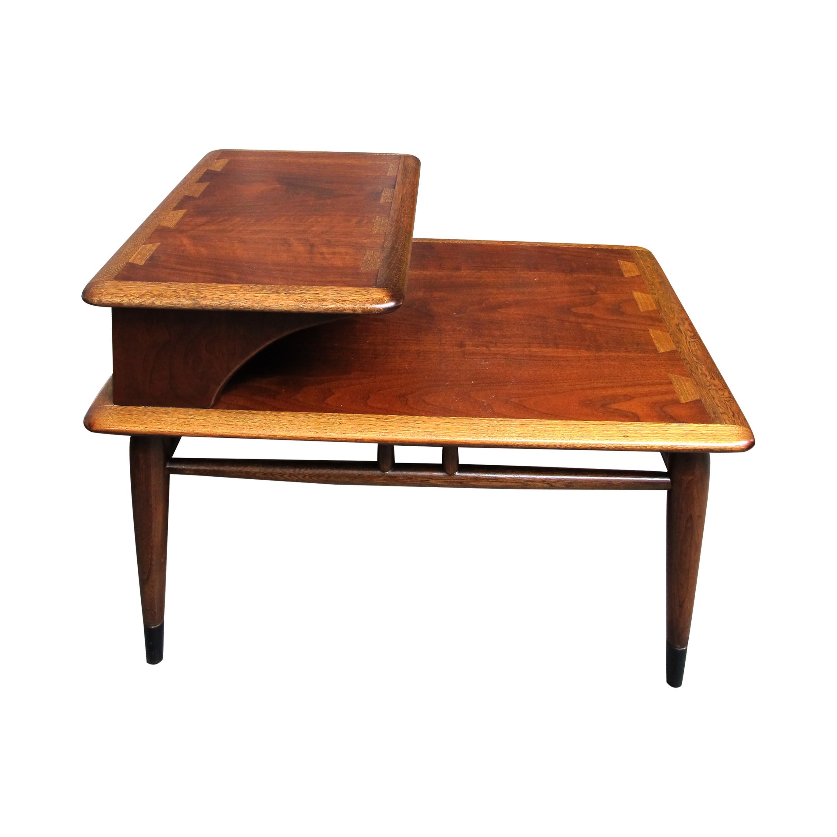 Mid-20th Century 1960s Pair of Modernist Two Tiers Walnut Side Tables, American by LANE