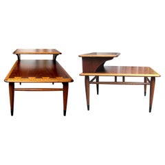 Retro 1960s Pair of Modernist Two Tiers Walnut Side Tables, American by LANE