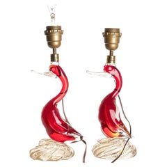 1960s Pair of Murano Glass Swans Table Lights