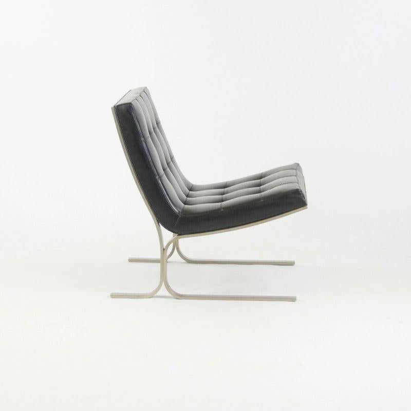 American 1960s Pair of Nicos Zographos CH28 Ribbon Chairs in Black Leather & Steel