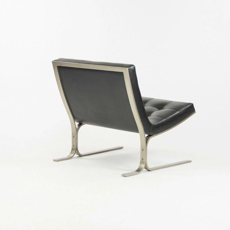 1960s Pair of Nicos Zographos CH28 Ribbon Chairs in Black Leather & Steel In Good Condition In Philadelphia, PA