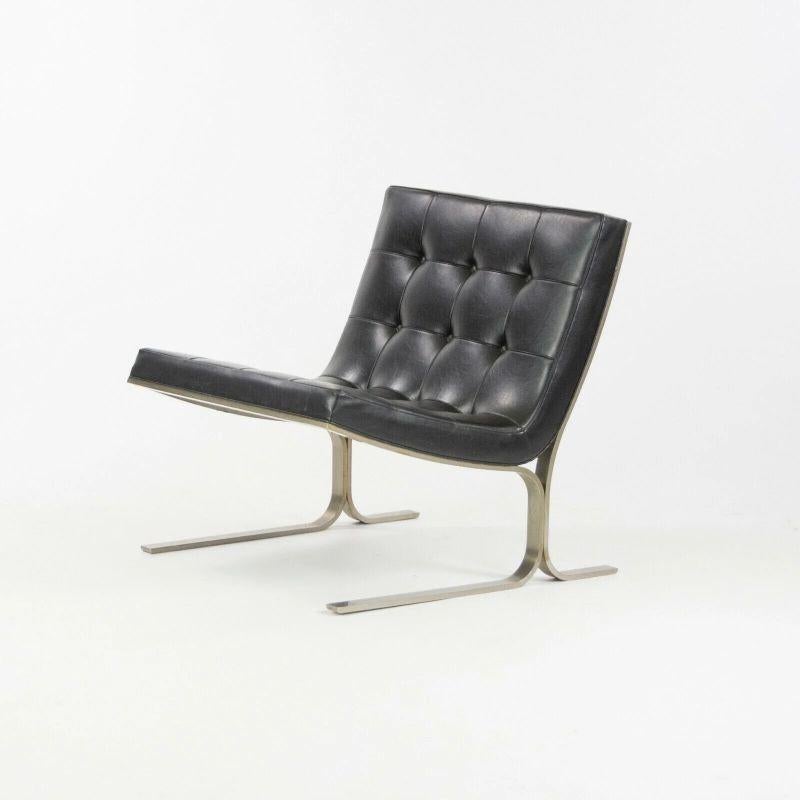1960s Pair of Nicos Zographos CH28 Ribbon Chairs in Black Leather & Steel For Sale 3