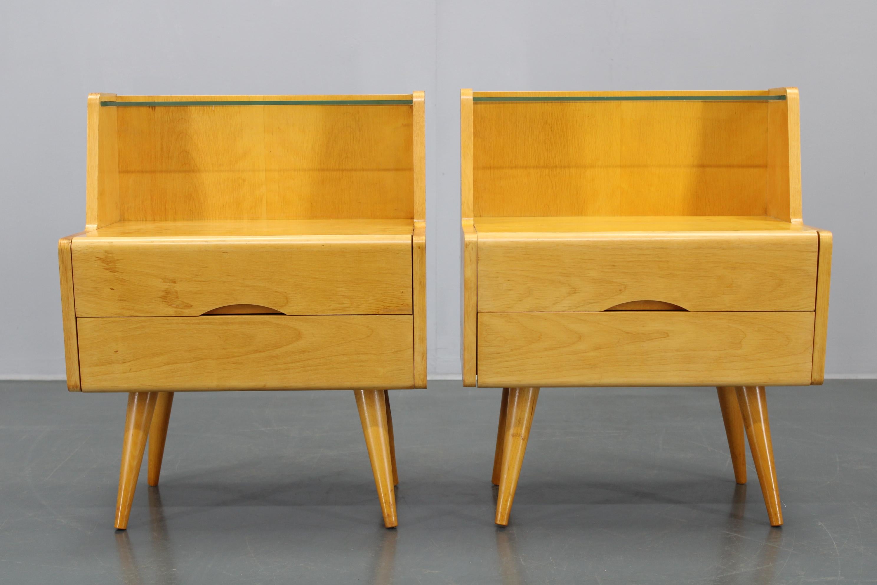 Mid-Century Modern 1960s Pair of Night Stands with, Czechoslovakia For Sale