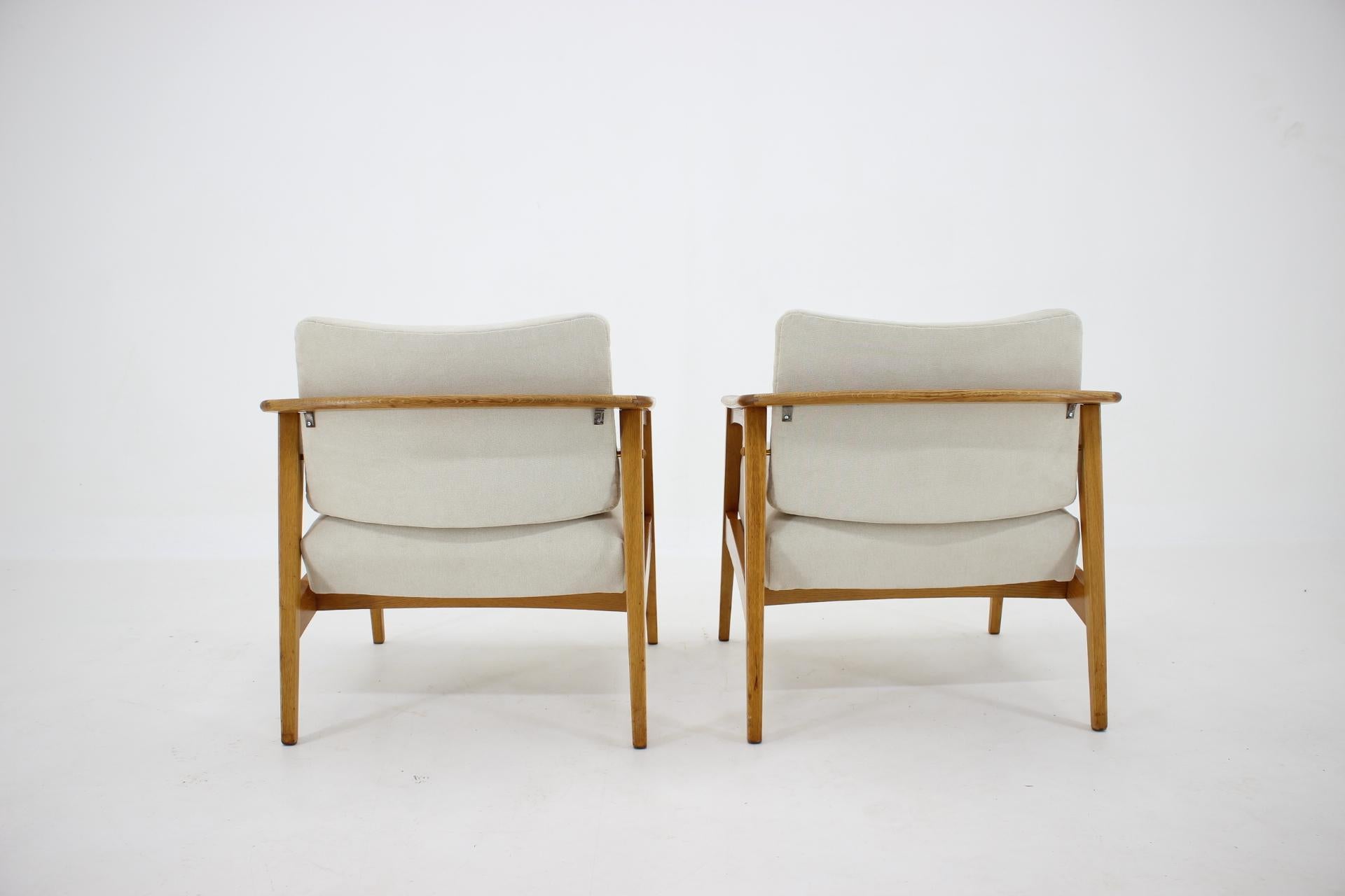 Upholstery 1960s Pair of Oak Armchairs, Czechoslovakia