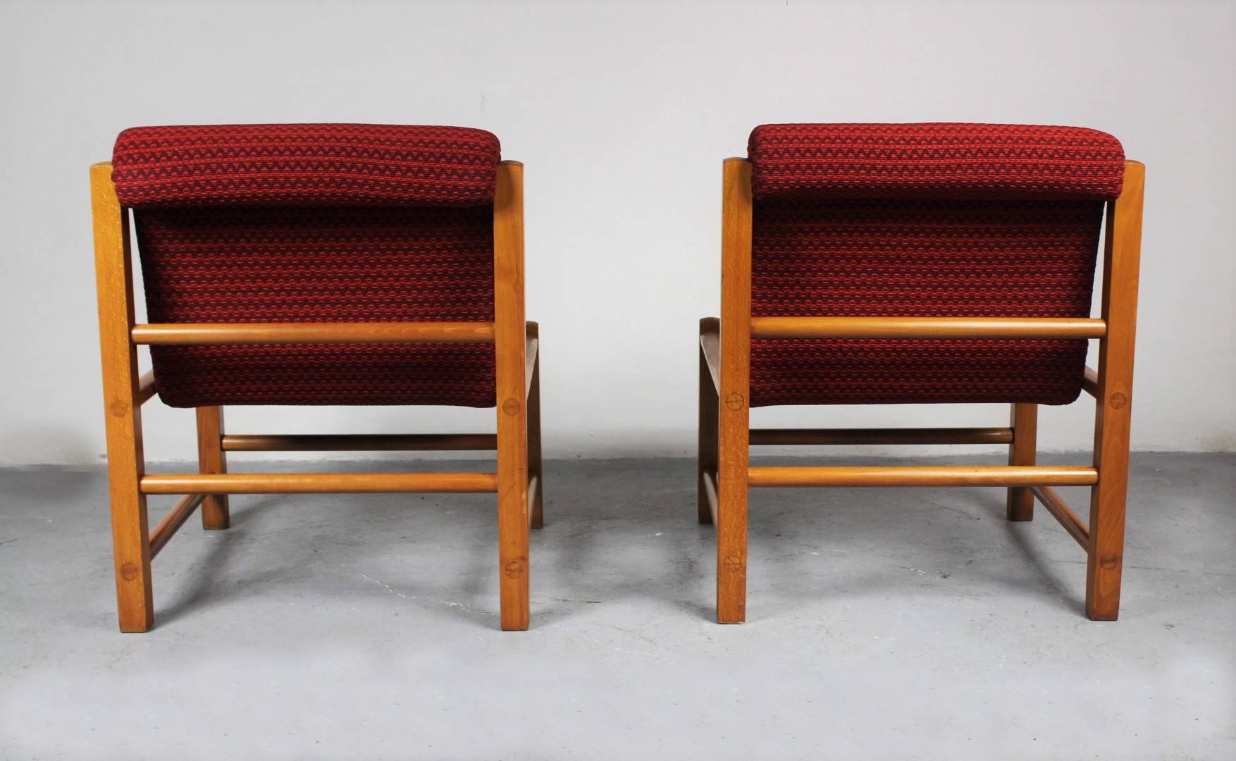 20th Century 1960s Pair of Oak Easy Chairs, Czech Republic