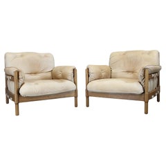 1960s Pair of Oak Scandinavian Armchairs in Fine Leather Upholstery 1960s Pair of Oak Scandinavian Armchairs in Fine Leather Upholstery