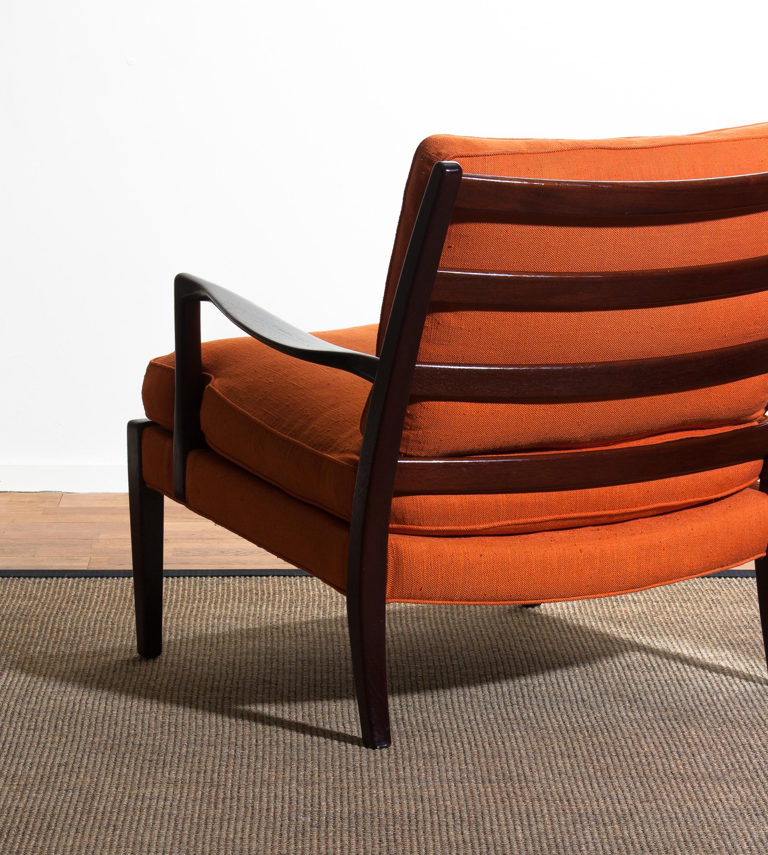 1960s, Pair Of Orange Linen Easy or Lounge Chairs 