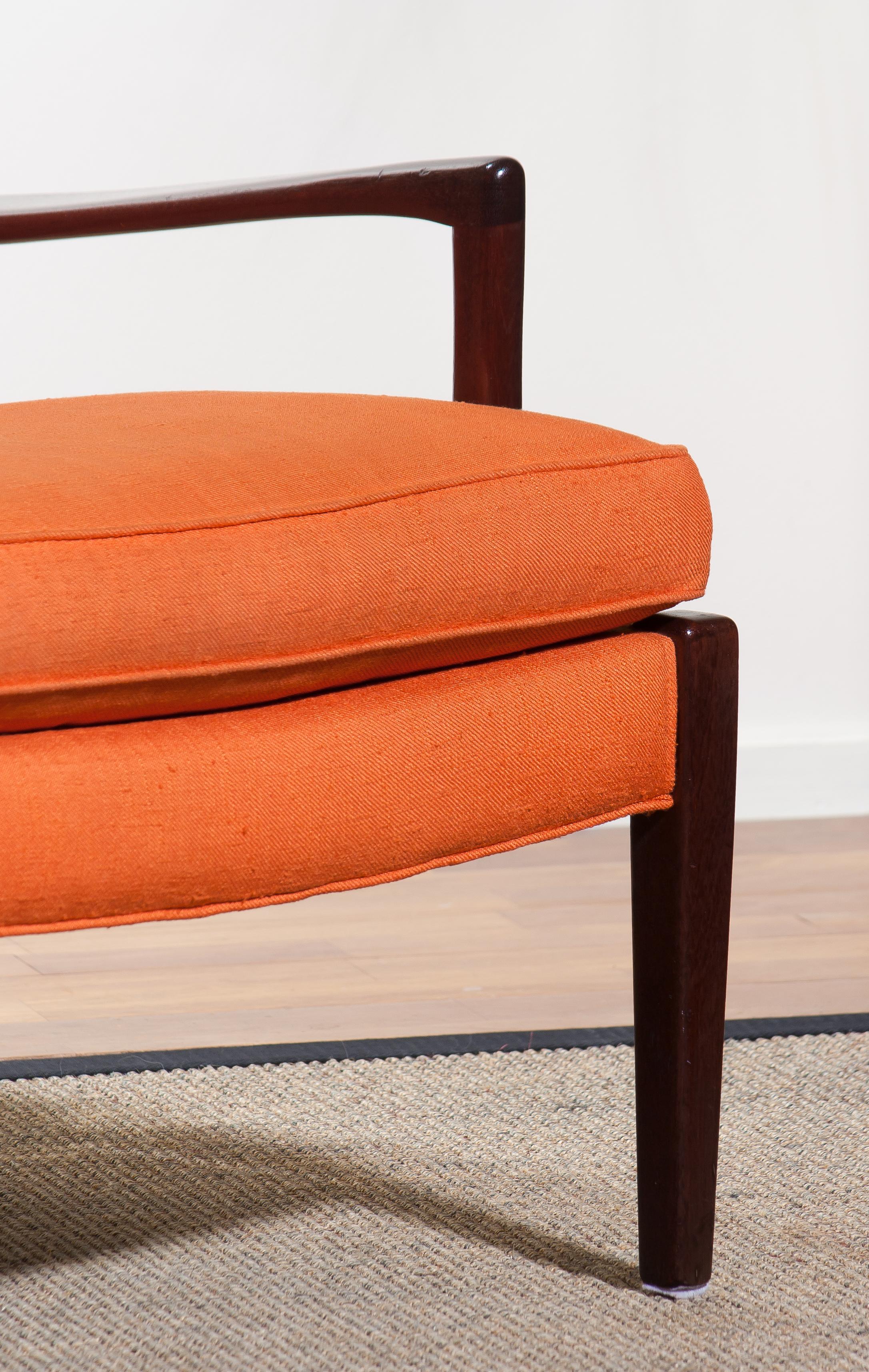 1960s, Pair of Orange Linen Easy / Lounge Chairs 