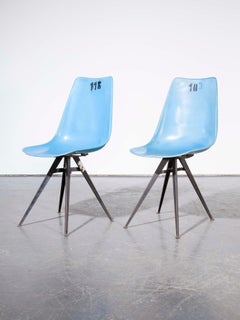 1960s Pair of Original Blue Fiberglass Side / Dining Chairs