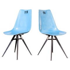 Used 1960s Pair of Original Blue Fiberglass Side / Dining Chairs