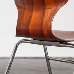 1960s Pair of Pagholz Dining Chairs Laminated Hardwood and Chrome Legs