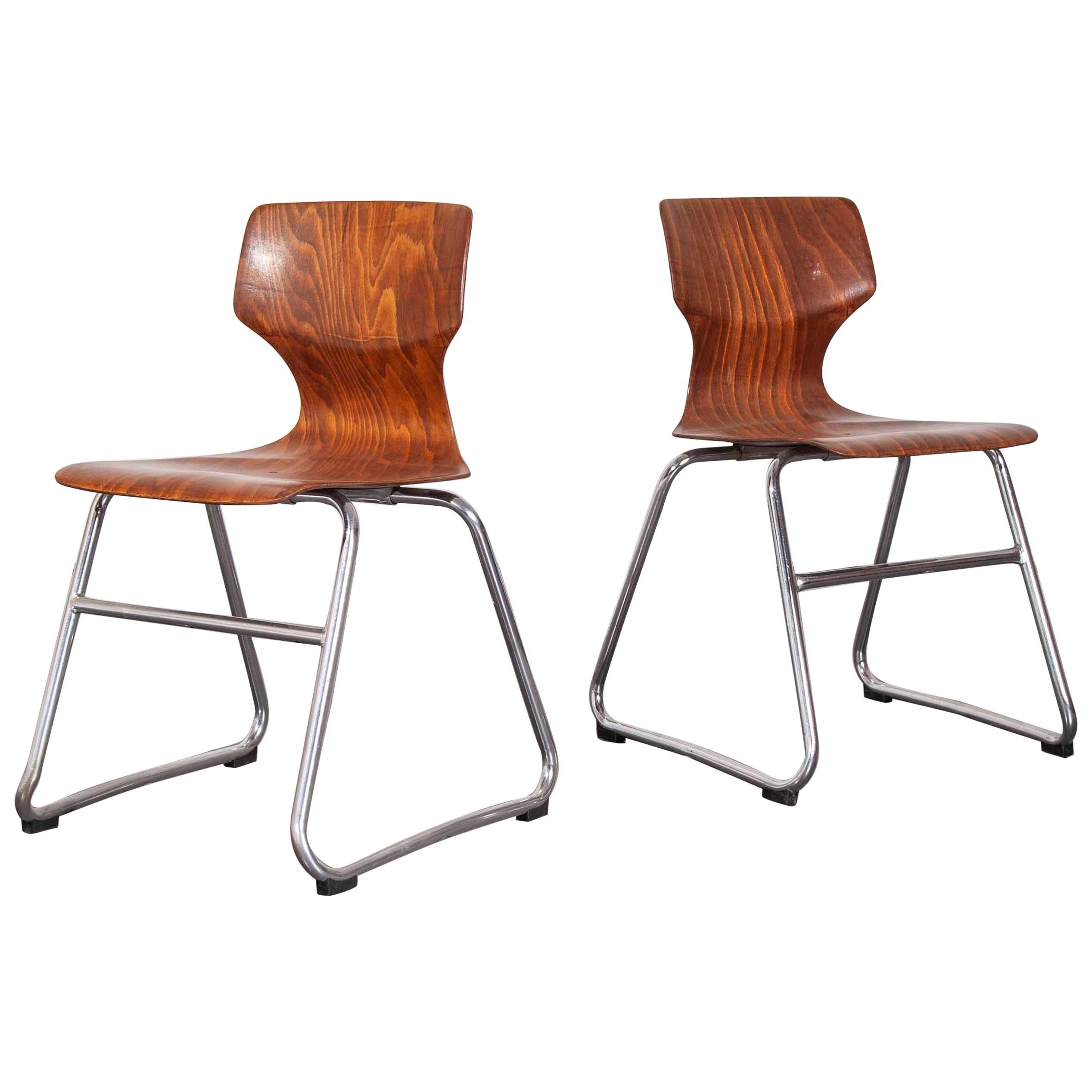 1960s Pair of Pagholz Dining Chairs Laminated Hardwood and Chrome Legs