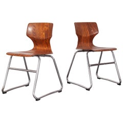 1960s Pair of Pagholz Dining Chairs Laminated Hardwood and Chrome Legs