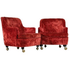 1960s Pair of Petite Lounge Chairs by Edward Wormley for Dunbar in Red Velvet