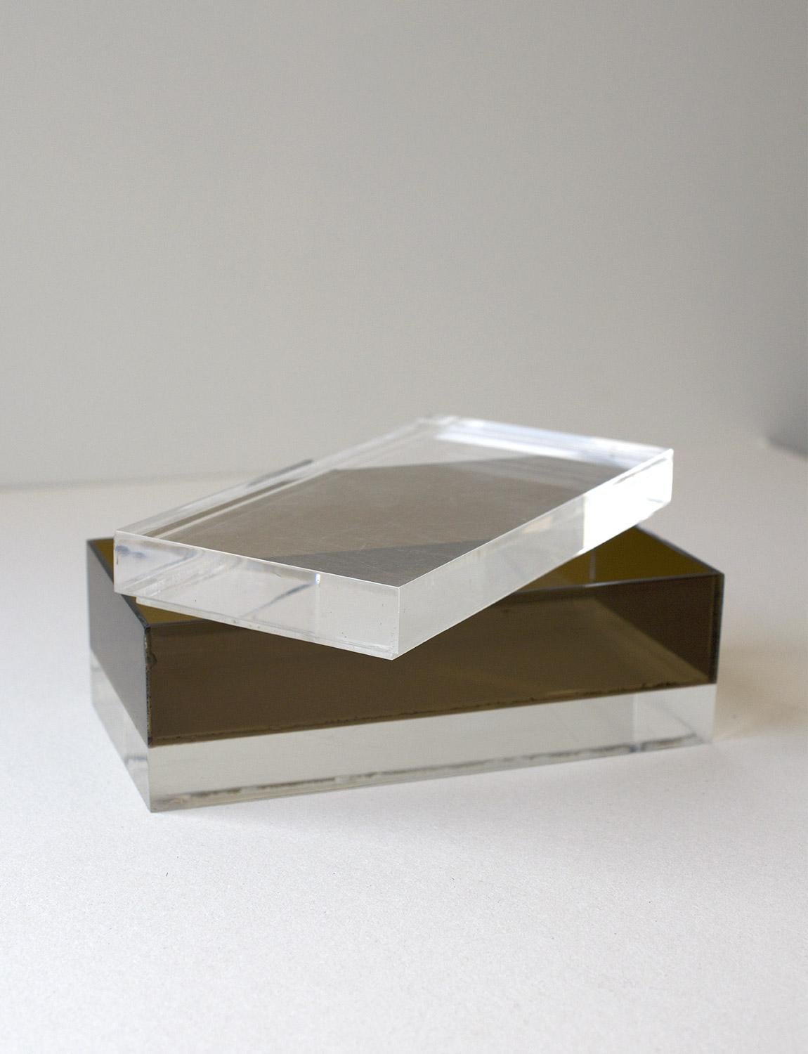 Italian 1960s Pair of Plexiglass Boxes with brown and metal bands