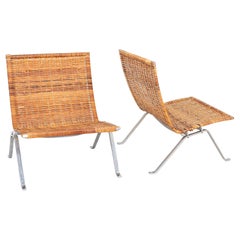 1960s Pair of Poul Kjaerholm for PK 22 Wicker and Stainless Lounge Chairs