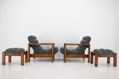 1960s, Pair of Rare Armchairs with Stools in Oak, Finland