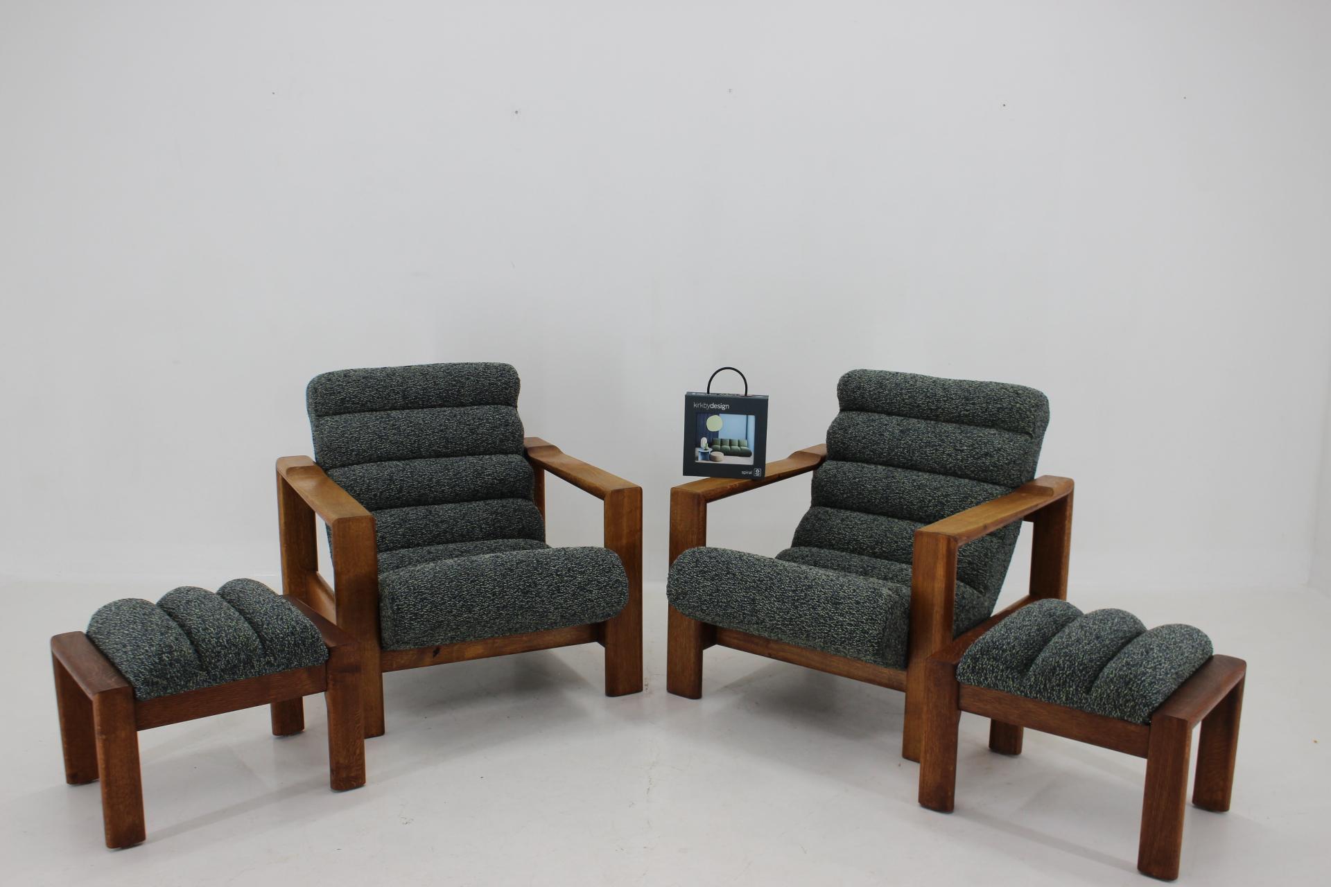 1960s, Pair of Rare Armchairs with Stools in Oak, Finland For Sale 13