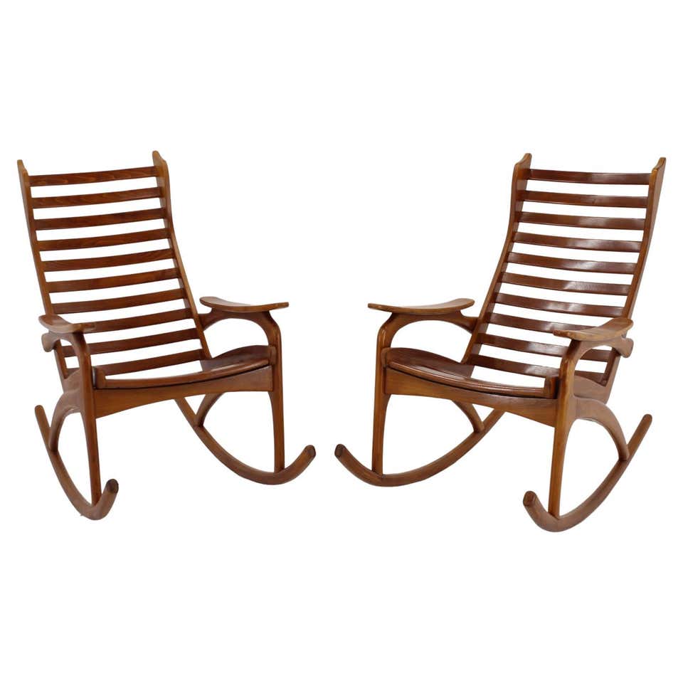 Slotted Rocking Chair Pair of Modernist Folding Slatted Rocking Chairs by Telescope Folding ...