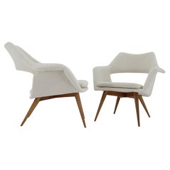 1960s Pair of  Rare Miroslav Navratil Shell Lounge Chairs in Sheepskin Fabric, C