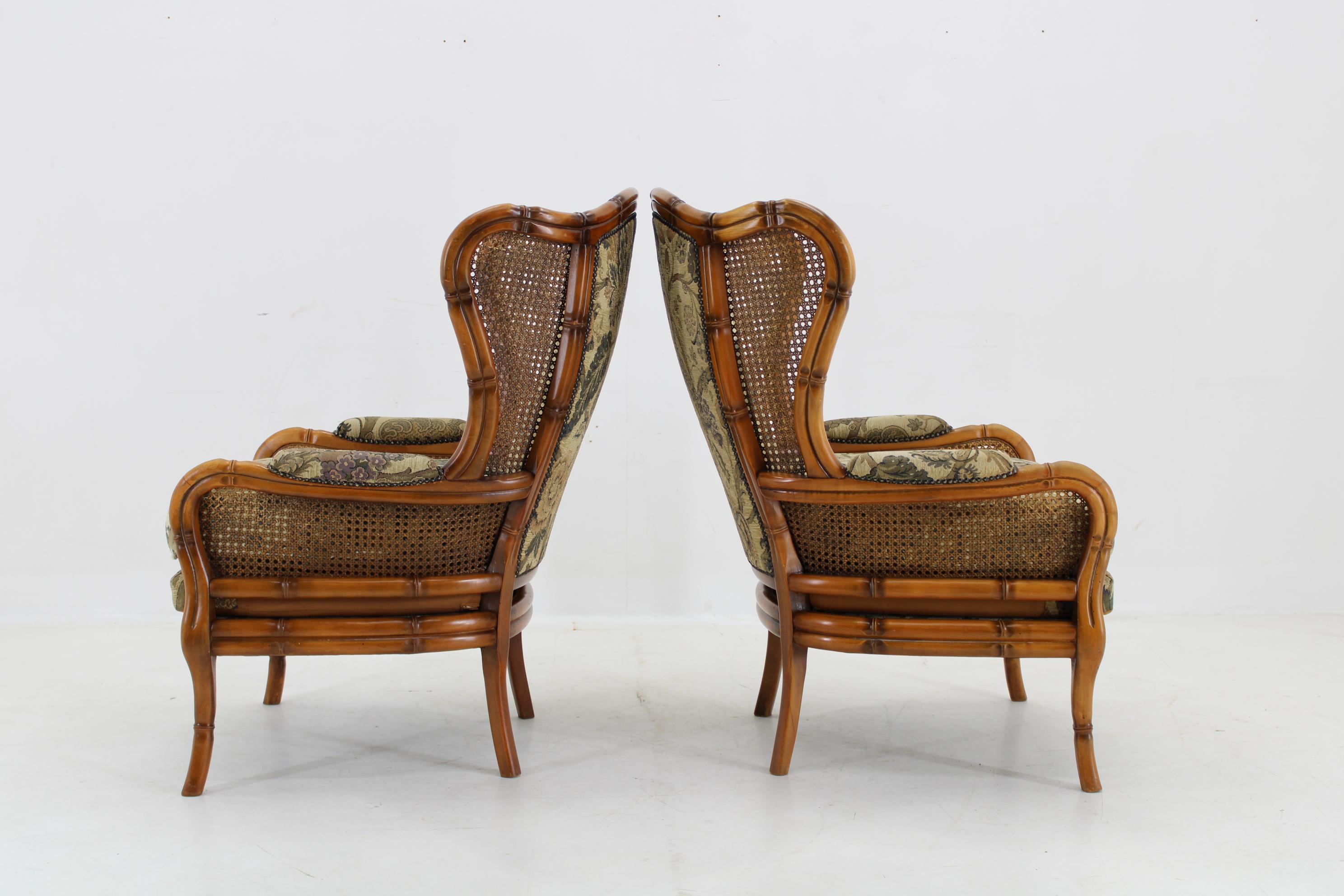 Italian 1960s Pair of Rattan Armchairs , Italy For Sale