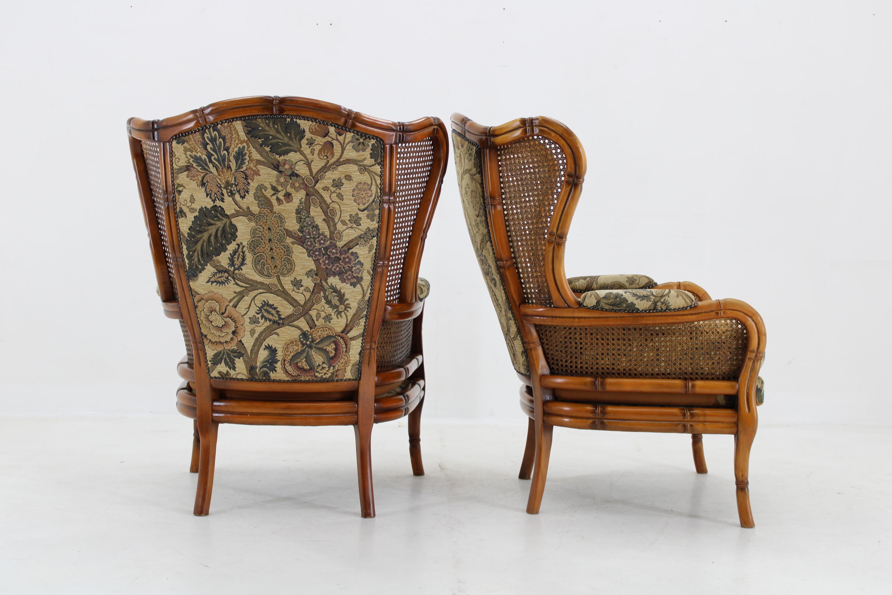 1960s Pair of Rattan Armchairs , Italy In Good Condition For Sale In Praha, CZ