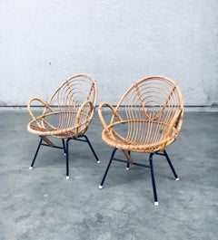 1960's Pair of Rattan Lounge Chairs by Rohe Noordwolde