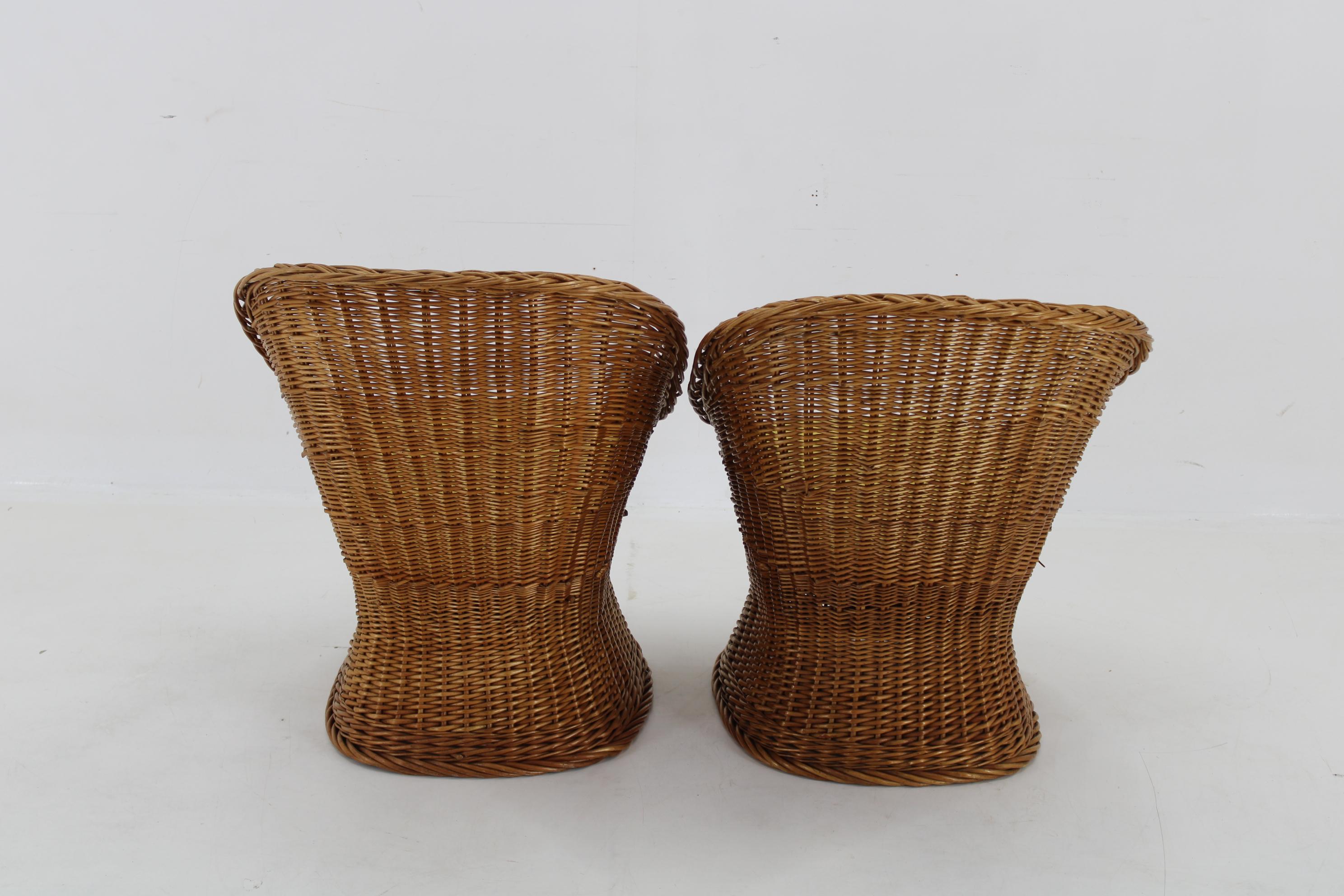 Paire de chaises longues en rotin des années 1960, Italie Bon état - En vente à Praha, CZ
