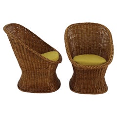 1960s Pair of Rattan Lounge Chairs , Italy