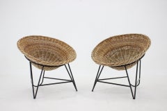 1960s Pair of Rattan Woven Basket Chair with Hairpin Legs