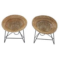 1960s Pair of Rattan Woven Basket Chair with Hairpin Legs