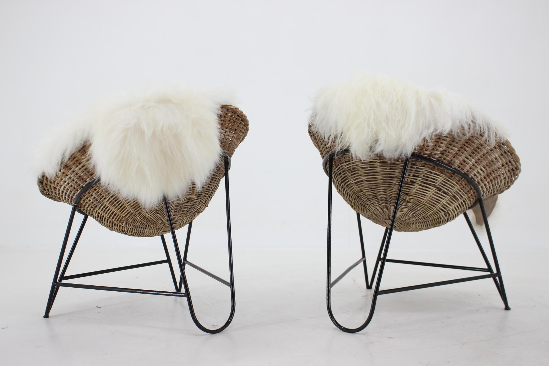 rattan chair with sheepskin