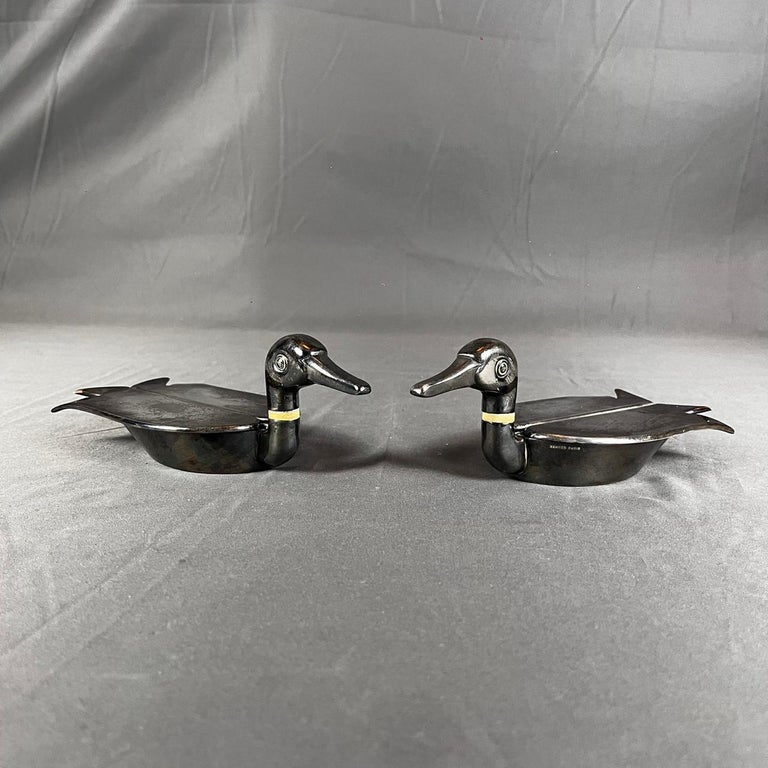 1960's Pair of Ravinent d'Entfert for Hermès Silverplated Duck