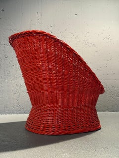 1960s Pair of  red Rattan Lounge Chairs , Italy