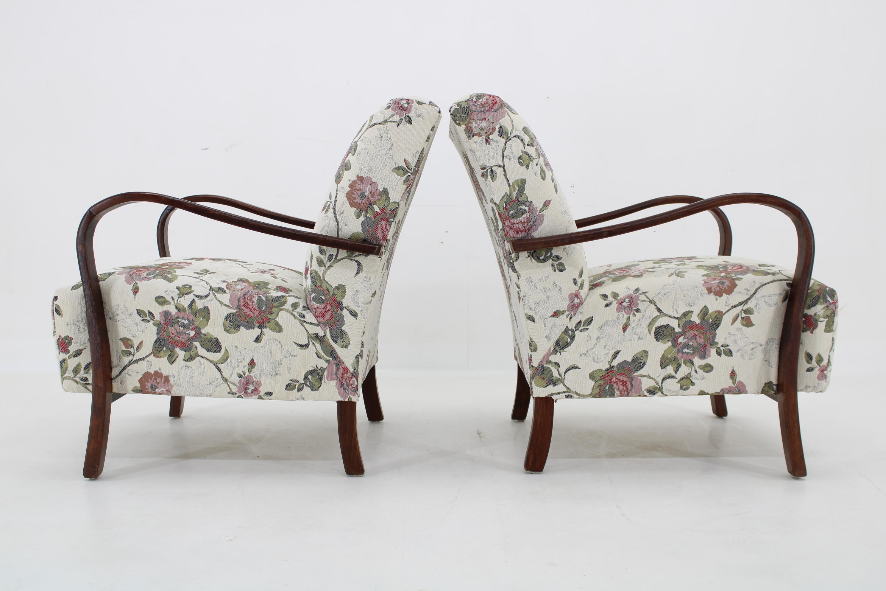 Fabric 1960s Pair of Restored Armchairs, Czechoslovakia  For Sale