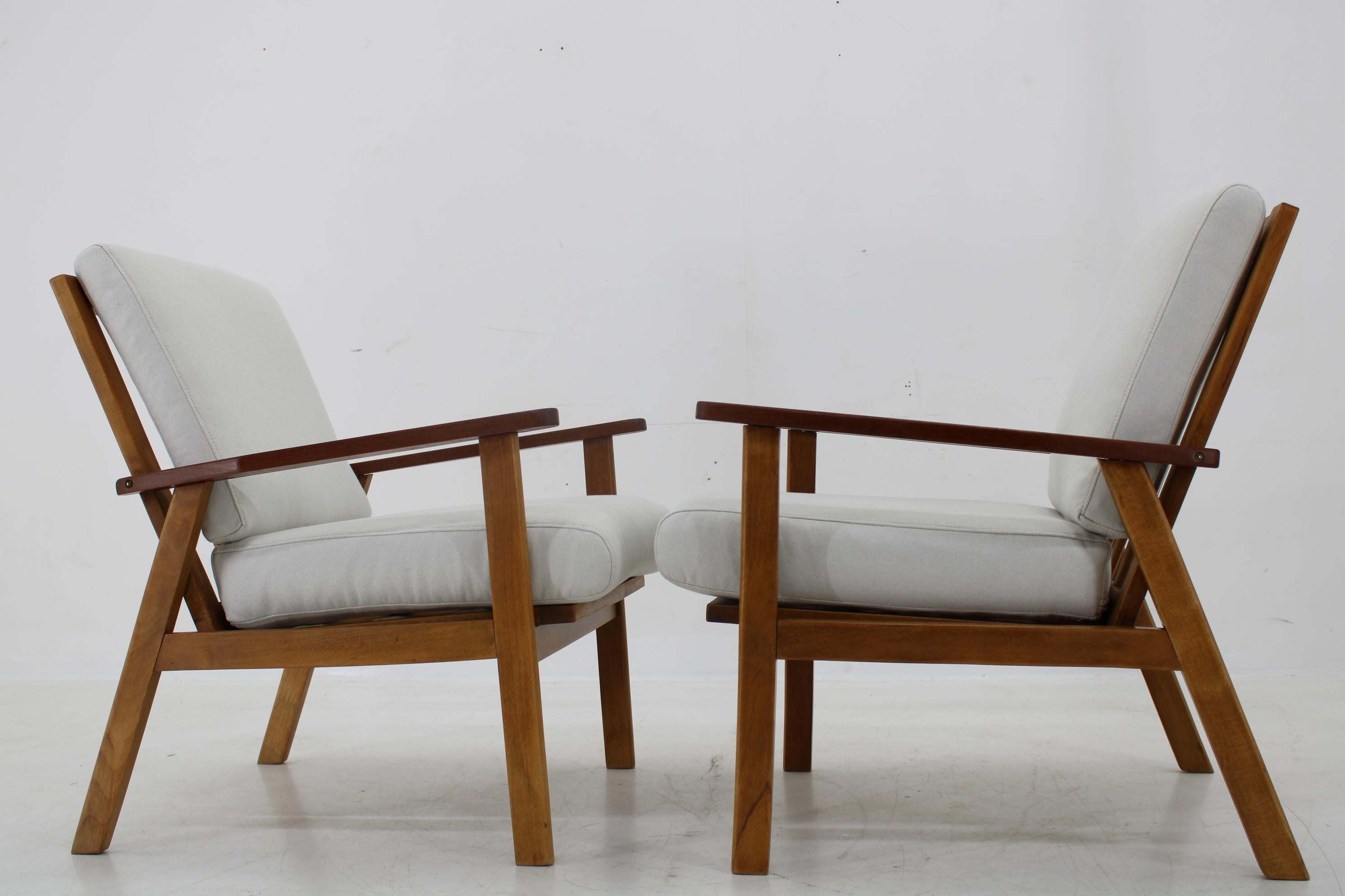 Fabric 1960s Pair of Restored Armchairs, Denmark  For Sale