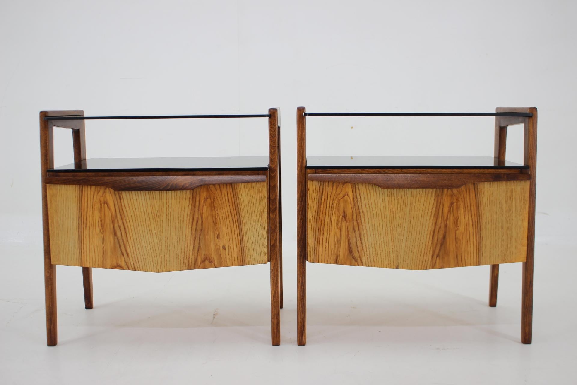 Mid-Century Modern 1960s Pair of Restored Bedside Tables, Czechoslovakia For Sale