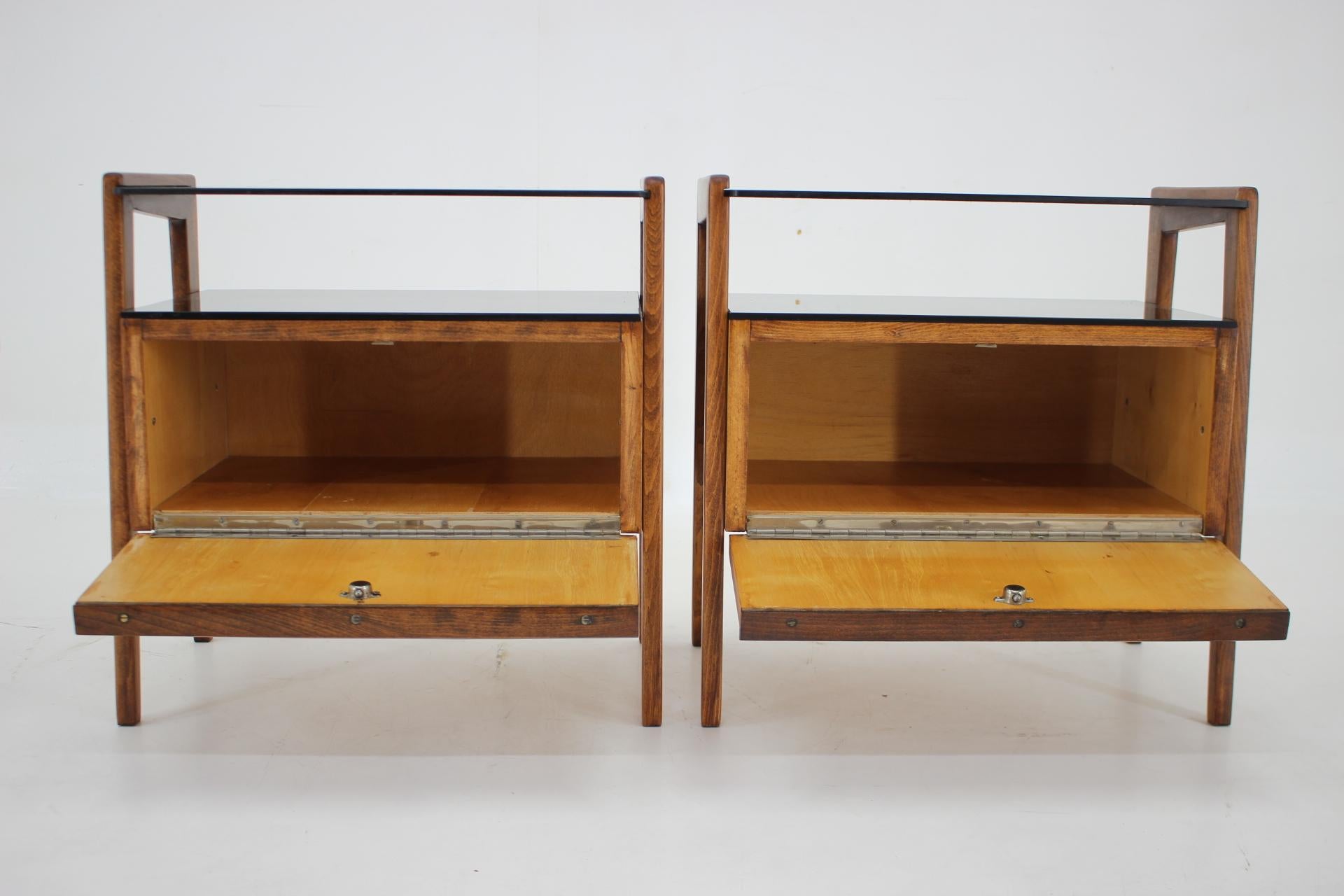Wood 1960s Pair of Restored Bedside Tables, Czechoslovakia For Sale