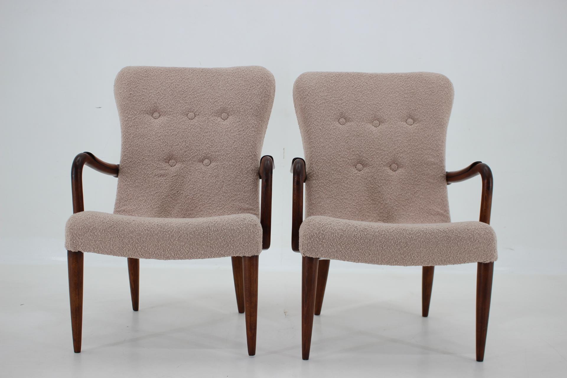 Mid-Century Modern 1960s Pair of Restored Danish Armchairs in Boucle  For Sale