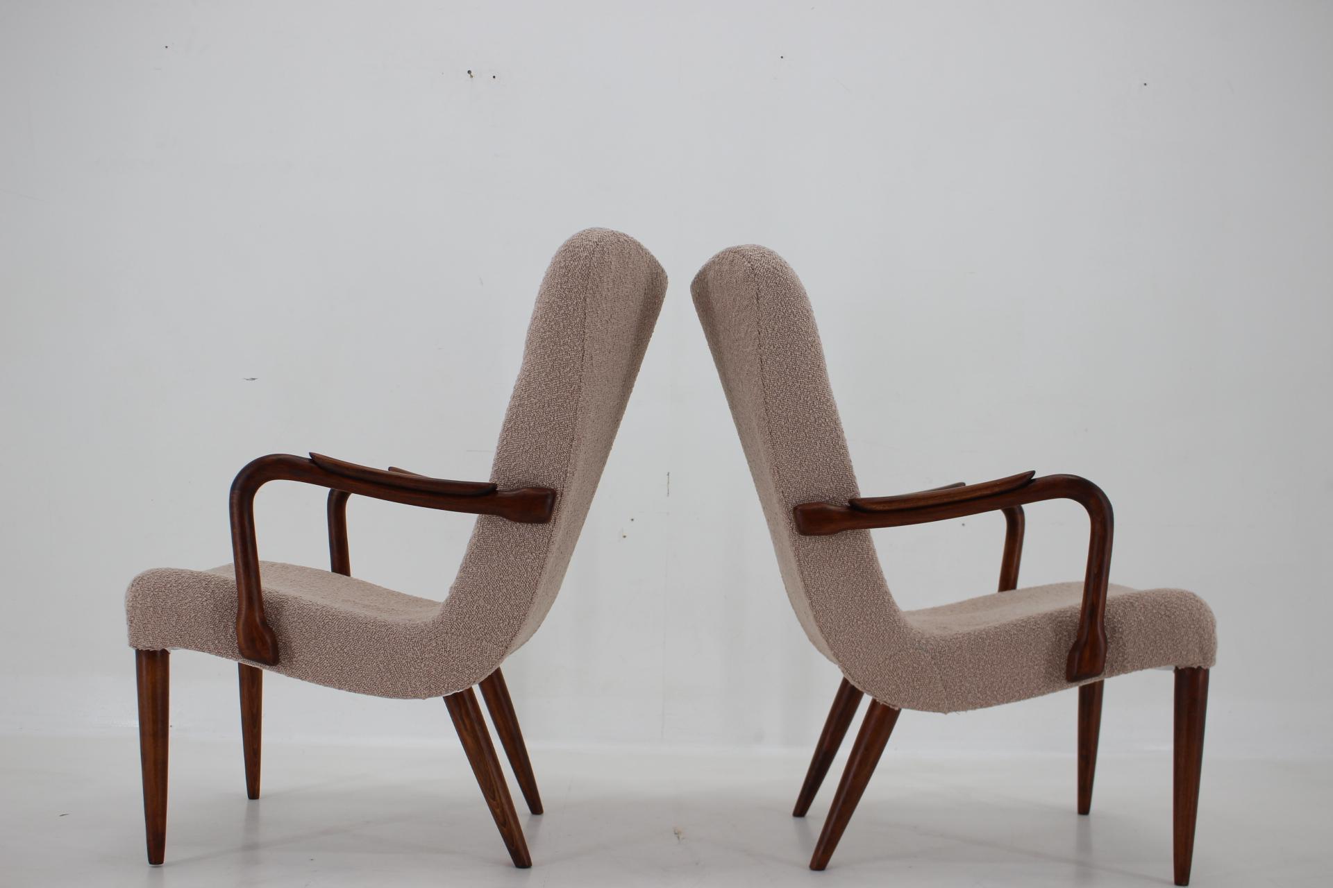 Wood 1960s Pair of Restored Danish Armchairs in Boucle  For Sale
