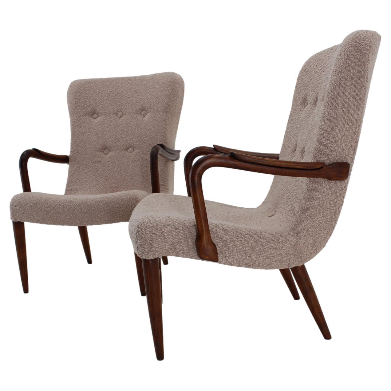 1960s Pair of Restored Danish Armchairs in Boucle  For Sale