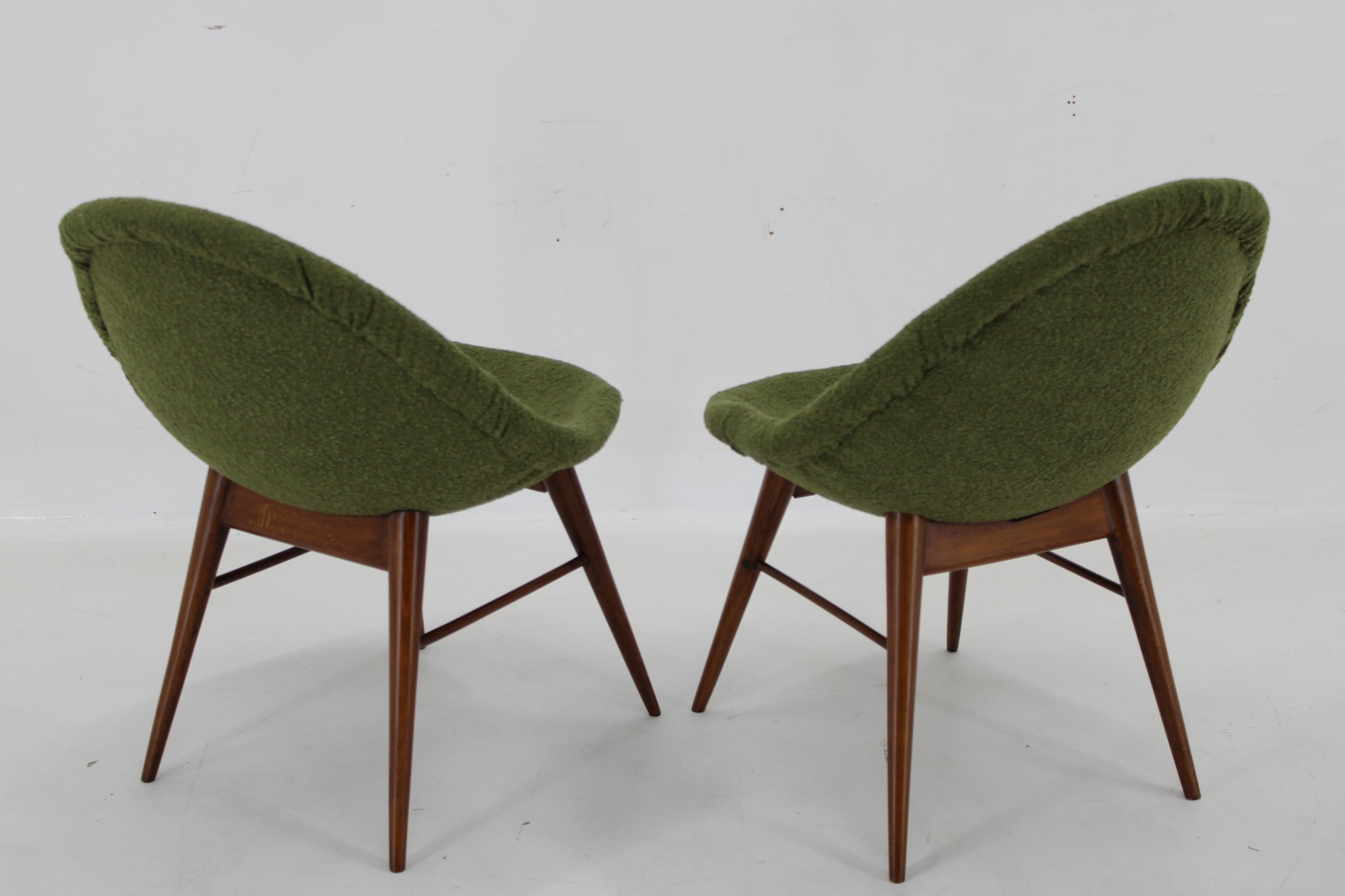 Mid-20th Century 1960s Pair of Restored Shell Chairs in Bouclé, Czechoslovaki For Sale