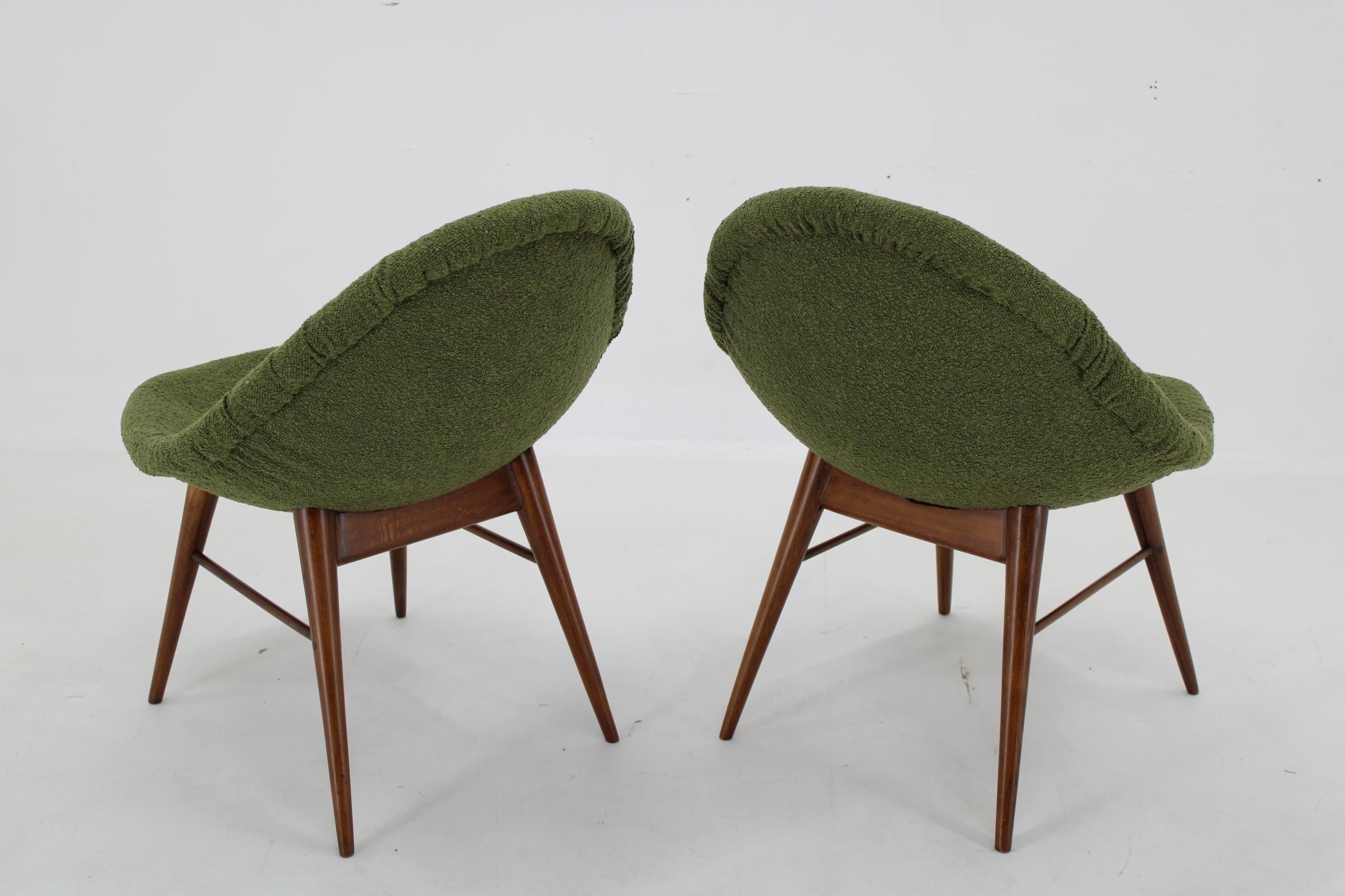Fabric 1960s Pair of Restored Shell Chairs in Bouclé, Czechoslovaki For Sale