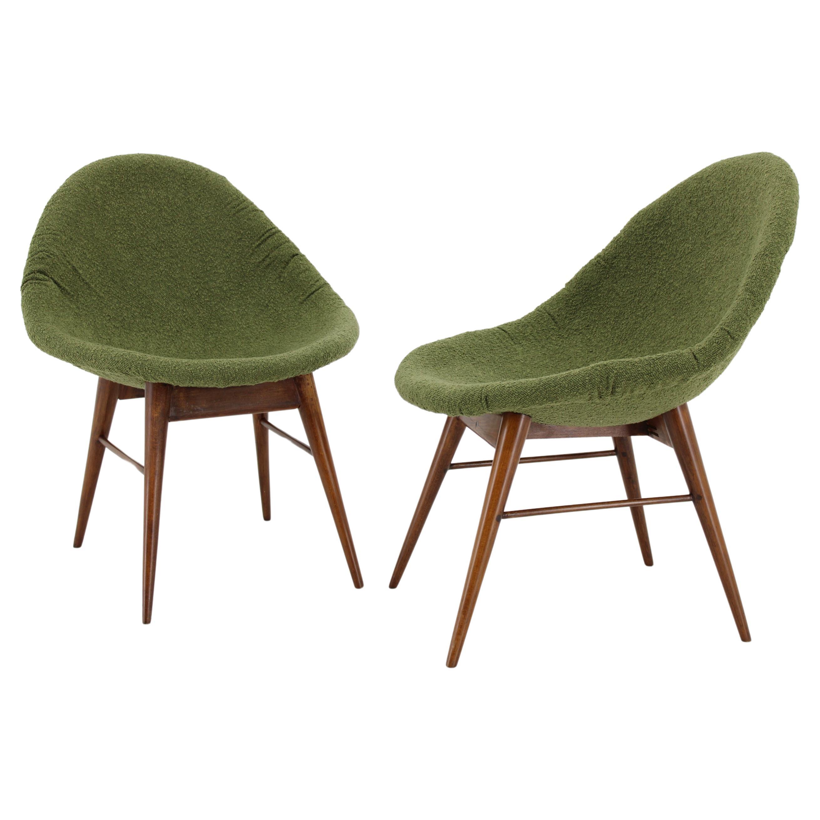 1960s Pair of Restored Shell Chairs in Bouclé, Czechoslovaki For Sale