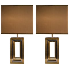 1960s Pair of Romeo Rega Table Lamps in Brass 
Chrome with Original Taupe Shade