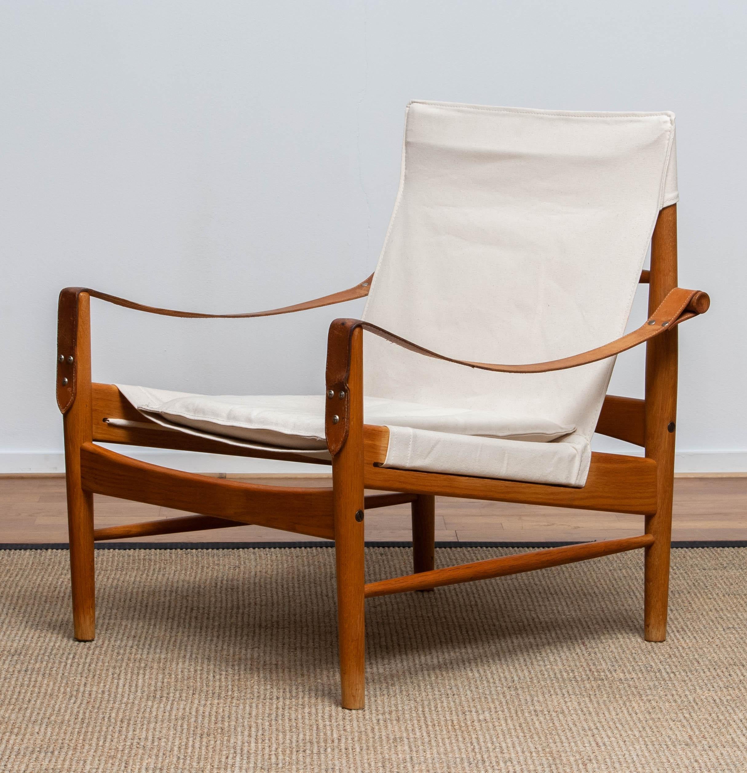 Canvas 1960s, Pair of Safari Chairs by Hans Olsen for Viska Möbler in Kinna, Sweden For Sale