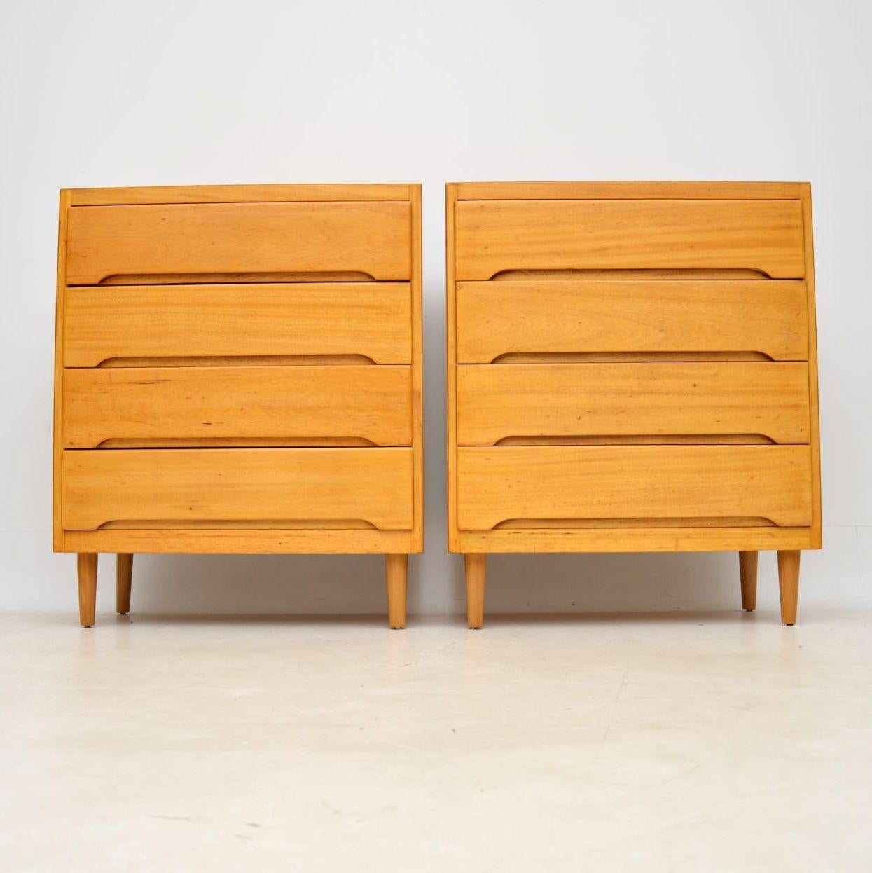 Mid-Century Modern 1960s Pair of Satin Wood Chest of Drawers